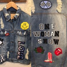 Crazy Cool Woman’s Embellished Denim Jean Vest. I’ve Added Patches And The Phrase “One Woman Show” To The Back. This Is A New Vest From Wild Bleu Labeled A Size Medium/Large, Please Use Measurements. Vintage And Handmade Items Will Not Be Perfect But I Try And Capture Any Flaws In Photos. Leather Jacket Sold Separately. Shoulder To Shoulder: 19” Bust: 21” Waist: 20” Length: 22” Embroidered Jeans For Streetwear, Distressed Denim Blue Vest, Trendy Embroidered Denim Tops, Embellished Cotton Denim Jacket, Casual Embellished Denim Jacket, Casual Embellished Jeans For Fall, Casual Embellished Denim Blue Jeans, Casual Embellished Cotton Jeans, Casual Embellished Medium Wash Denim Jacket