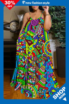 Graphic Print Sleeveless Plus Size Casual Loose Vacation Maxi Dress Multicolor Print Sleeveless Dress For Beach Season, Multicolor Sleeveless Dress For Beach Season, Multicolor Print Sleeveless Sundress, Multicolor Print Sleeveless Dress For Spring, Casual Multicolor Print Sleeveless Sundress, Casual Sleeveless Multicolor Print Sundress, Colorful Pattern Sleeveless Sundress For Spring, Spring Colorful Pattern Sleeveless Sundress, Spring Sleeveless Sundress With Colorful Pattern