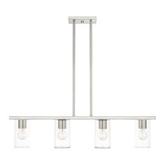 Livex Lighting - 45474-91 - Four Light Chandelier - Zurich - Brushed Nickel Linear Chandelier Kitchen, Chandelier Kitchen, Transitional Chandeliers, Tall Candle, Linear Suspension