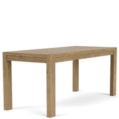 a wooden table sitting on top of a white floor