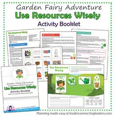 the garden fairy adventure activity booklet is shown in green and white with text that reads use resources