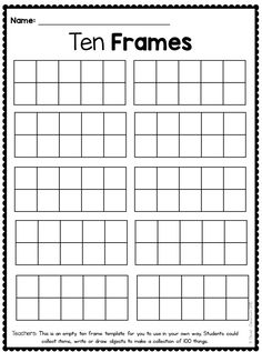 the ten frames worksheet is shown