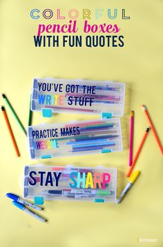 Colorful Pencil Boxes with Inspiring Quotes Colored Pencil Case, Monogram Stencil, Personalized School Supplies, Washi Tape Diy, Study Stationery