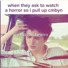 a man in a car with the caption when they ask to watch a horror so i pull up cmyn