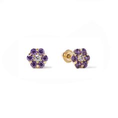 These 14K Gold earrings are set with Amethyst crystals. Great gift for February birthdays! 14K Gold Amethyst CZ crystals Hypoallergenic, Lead and Nickel free Diameter 5.5mm #ES134 Amethyst Crystals, Moms Bracelet, Choker Pendant, Gold Statement Ring, Studded Necklace, Nose Jewelry, Zodiac Jewelry, Engraved Bracelet, Pink Gemstones