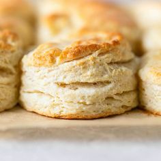 some biscuits are stacked on top of each other