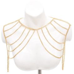 Elevate Your Style With Our Multi Layer Metal Chain. This Luxe Piece Features A Stunning Geometric Pattern In Gold, Made From High-Quality Alloy Material. The Adjustable Shoulder Chain Adds A Touch Of Versatility, Making It Perfect For Any Occasion. Make A Statement With This Sophisticated Link Chain. Hobbit Fashion, Angel Wings Costume, Chain Harness, Shoulder Jewelry, Gold Body Chain, Shoulder Necklace, Casual Necklaces, Chain Belts, Shoulder Chain