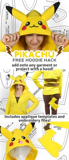 the instructions for how to make a pikachu hoodie with ears and tail