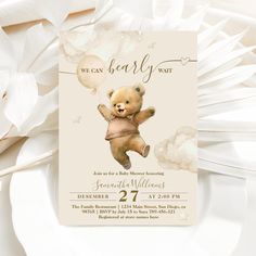 A little wild one is on the way? Of course you’ll celebrate! This Cute watercolor bear design help you plan a great Baby Shower! Teddy Bear Balloon, Watercolor Teddy Bear, Bday Decor, Gender Neutral Baby Shower Invitations, Bear Invitations, Bearly Wait, Baby Shower Supplies, Teddy Bear Baby Shower, Baby Bear Baby Shower