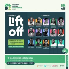 the flyer for an event with people in different colors and sizes, including black men