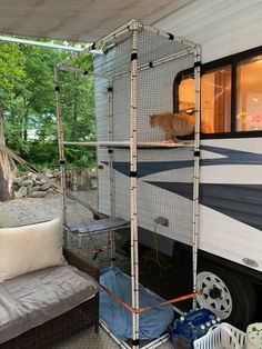 an rv is parked in front of a house