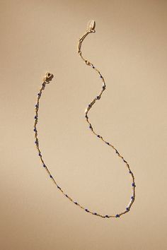 Gold-plated brass, enamel Lobster clasp Imported | Delicate Bead Necklace by Anthropologie in Blue, Women's, Gold/Plated Brass/Enamel Blue Enamel Necklaces With Lobster Clasp, Blue Necklace With Delicate Metal Chain, Metal Jewelry With Tiny Beads For Gift, Anthropologie Uk, 50 Fashion, Bead Necklace, Lobster Clasp, Color Coding, Gifts For Mom