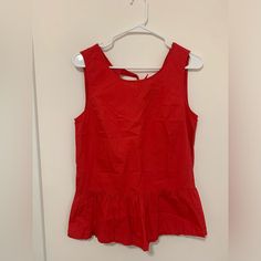 Jcrew Peplum Tank Top With Tie Back Never Worn Red Size Xs, Runs Large Chic Red Cotton Tops, Chic Red Crew Neck Blouse, Red Cotton Tops For Work, Red Cotton Workwear Tops, Peplum Tank Top, Wearing Red, J Crew Factory, Tie Backs, Tie Back