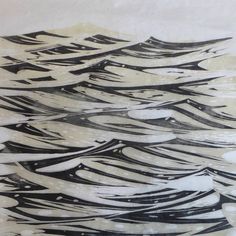 an abstract painting with black and white lines on it's surface, as if in the ocean