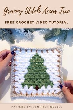 a crochet christmas tree pillow is shown with the text granny stitch xmas tree