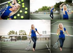 a woman in blue shirt and jeans playing tennis