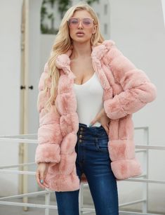 F00097260-106 Bubble Coat, Long Faux Fur Coat, Winter Fur Coats, Plush Coat, Long Overcoat, Office Fashion Women, Women Overcoat, Knit Sleeve, Women Outfits