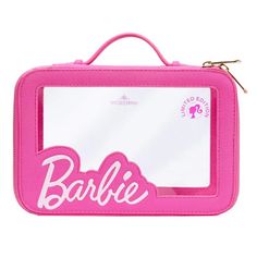 Impressions Vanity presents your ultimate outdoor companion the Barbie Makeup Carry Case. It is a must have beauty accessory for every makeup enthusiast to elevate beauty routine. Designed for on the go glamour, this special edition clear makeup case is not just a storage solution, but a style statement in itself. Featuring a chic puff embossed Barbie logo on the front, this cosmetic travel case is a tribute to timeless elegance. The leather-crafted Top Handle adds a touch of sophistication, all Barbie Travel, Travel Makeup Case, Classic Barbie, Clear Cosmetic Bag, Cosmetic Bag Organization, Barbie Logo, Impressions Vanity, Barbie Makeup, Makeup Travel Case