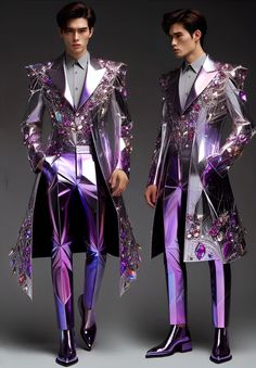 Rich Clothing, Futuristic Clothing, Rich Clothes, Fashion Illustration Tutorial, Purple Suits, Royal Clothing, Female Character Concept, Gay Fashion, Male Cosplay