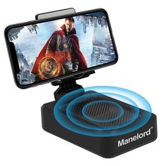 an image of a cell phone that is on top of a docking station with a wireless charger attached to it