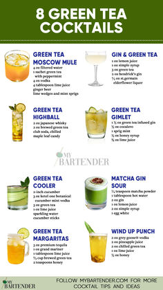 Green Tea Cocktails Green Apple Cocktail, Green Apple Cocktails, Apple Mojito, Apple Cocktails, Green Tea Cocktail, Green Cocktails, Apple Sangria, Apple Cocktail