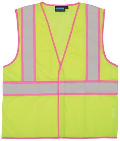 neon yellow safety vest with pink piping on the front and back, two sides