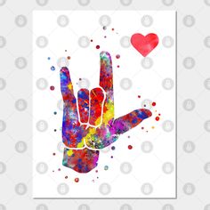 the peace sign is made up of colorful paint splattered on it's hand