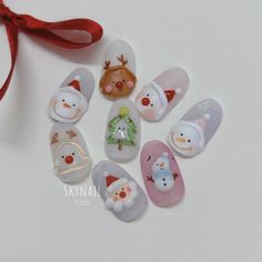 Kawaii Christmas Nails, Xmas Nail Designs, Nail Art Designs Images, Minimal Nails Art, Korean Nail Art, Solid Color Nails, Hello Nails