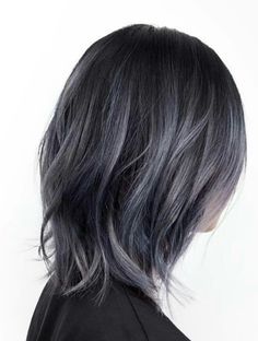 Gunmetal Hair Color, Blue Grey Highlights On Dark Hair, Short Dark Grey Hair, Blue Gray Highlights On Dark Hair, Dark Gray Short Hair, Dark Grey Highlights On Dark Hair, Dark Silver Hair, Grey Ombre Hair, Short Ombre Hair