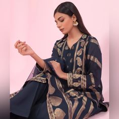 Beautiful Jacquard Pakistani 3 Pc Sapphire Eid Collection. Tags : Pakistani Indian Formal Wedding Luxury Wear Sana Safinaz Maria B Khaadi Agha Noor Annus Abrar Faiza Saqlain Hussain Rehar Mohsin Naveed Ranjha Zainab Chottani Rizwan Beig Faraz Mannan Ethnic Sapphire Khaadi Farah Talib Aziz Suffuse Sana Yasir Elegant Brocade Salwar Kameez For Party, Elegant Brocade Dupatta With Dabka Detailing, Unstitched Brocade Dress In Elegant Style, Elegant Semi-stitched Brocade Dress, Formal Brocade Dress With Zari Work, Elegant Gold Dresses With Self Design, Elegant Blue Kurta For Wedding, Elegant Blue Self-design Sharara, Elegant Blue Salwar Kameez With Pallu