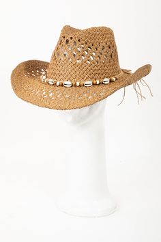 Fame Cowrie Shell Beaded String Straw Hat - Sydney So Sweet Western Style Paper Straw Hat For Beach, Adjustable Paper Straw Hat For Festivals, Adjustable Beaded Straw Hat, Adjustable Paper Straw Sun Hat For Festivals, Adjustable Beige Bohemian Straw Hat, Brown Bohemian Straw Hat, Beige Bohemian Sun Hat In Paper Straw, Brown Bohemian Paper Straw Hat, Bohemian Brown Paper Straw Hat