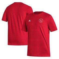 The adidas Red Ajax Crest T-shirt is the perfect way to show unwavering support for the legendary Ajax football club. Crafted from soft cotton jersey, this slim-fit tee proudly displays the iconic Ajax crest on the chest. Whether cheering from the stands or representing your team off the field, this t-shirt is a must-have for any true Ajax fan. Short sleeve Brand: adidas Do not bleach or dry clean Screen print graphics Officially licensed Material: 100% Cotton Jersey Imported Machine wash, tumbl Adidas Logo T-shirt For Sports Season, Red Jersey T-shirt For Sports Season, Adidas Logo T-shirt For Sports Events, Adidas T-shirt With Three Stripes Branding, Adidas T-shirt With Three Stripes For Sports Events, Adidas Three Stripes T-shirt For Sports Events, Adidas Three Stripes T-shirt For Sports, Sportswear Crew Neck T-shirt With Team Logo, Adidas Crew Neck T-shirt For Sports Season