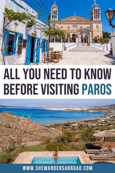 an outdoor swimming pool with the words all you need to know before visiting paros