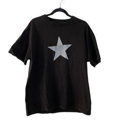 large black/silver print shirt Over Shoulder Shirt, Star Tee Shirt, T Shirt Large, Stars Outfit Aesthetic, Alt Clothes Png, Star Shirt Aesthetic, Oversized Shirt Png, Star Aesthetic Clothes, Baggy Shirts For Women