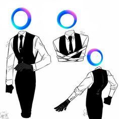 three different views of a man in a suit and tie with his hands on his hips