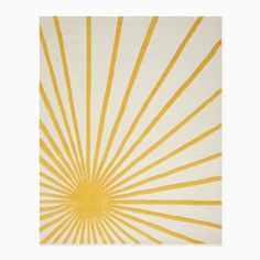 a yellow and white rug with sunbursts in the middle, on a white background