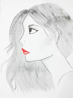 a drawing of a woman's face with red lips