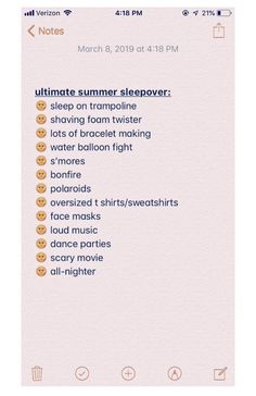 an iphone screen with the text'ultimate summer sleepover'in english and spanish