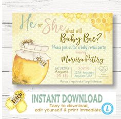 a baby shower party ticket with honey and bees on it