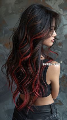 Black Red Hair, Red Hair Inspo, Peekaboo Hair, Haircut Style, Dark Hair With Highlights, Hair Streaks, Red Highlights