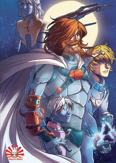 an anime poster with two men in armor