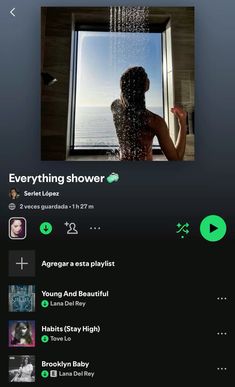 an iphone photo with the words everything shower on it, and a woman standing in front of a window