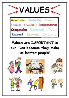 a poster with some words and pictures on it that say, value is important in our lives because they make us better people