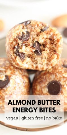 almond butter energy bites stacked on top of each other