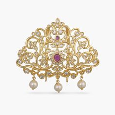 Queenly. Elegant. Exquisite. This Tarinika hair brooch is jewelry goals for your wedding day. Styling Tip: Perfect for wedding season. Pair it with your favorite attire for weddings Metal Used: Antique gold plated alloy Stones: CZ stones Length: 8-12 cm Weight: 137 gms Fastening: Pin We ship everywhere in the world We manufacture, design, and sell all of our jewelry All of our jewelry is high-grade 100% made with love in India Antique Jewelry Tarinika Jewelry, Indian Hair Accessories, Hair Brooch, Ear Chain, Hair Chains, Top Indian, Indian Jewellery Design, Indian Hair, Latest Jewellery