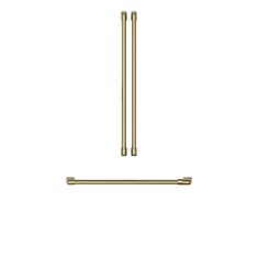 two brass rods are shown on a white background