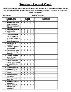 the teacher report card is shown in black and white