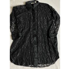 Vintage Victoria’s Secret Classic White/Gold Label - Black Lace Satin Button Sleep Shirt Black Lace Tops For Daywear, Lace Button-up Party Top, Lace Button-up Top For Party, Black Button-up Top For Evening, Lace Button-up Party Blouse, Lace Button-up Blouse For Party, Victoria's Secret Black Tops For Daywear, Victoria's Secret Lace Trim Party Tops, Elegant Victoria's Secret Lace Top