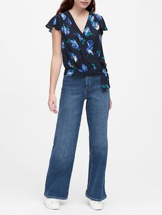 Cropped Ruffle-Wrap Top | Banana Republic Chic Faux Wrap Top For Fall, Versatile Fall Blouse With Surplice Neckline, Casual Fitted Blouse With Surplice Neckline, Versatile Surplice Neckline Blouse For Fall, Chic Wrap Top For Spring Day Out, Casual V-neck Wrap Top For Day Out, Casual Wrap Top For Day Out, Spring Casual Wrap Top With Short Sleeves, Chic Blouse With Flutter Sleeves For Fall