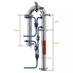 the parts of a water filtrator are labeled in blue and orange letters on a white background